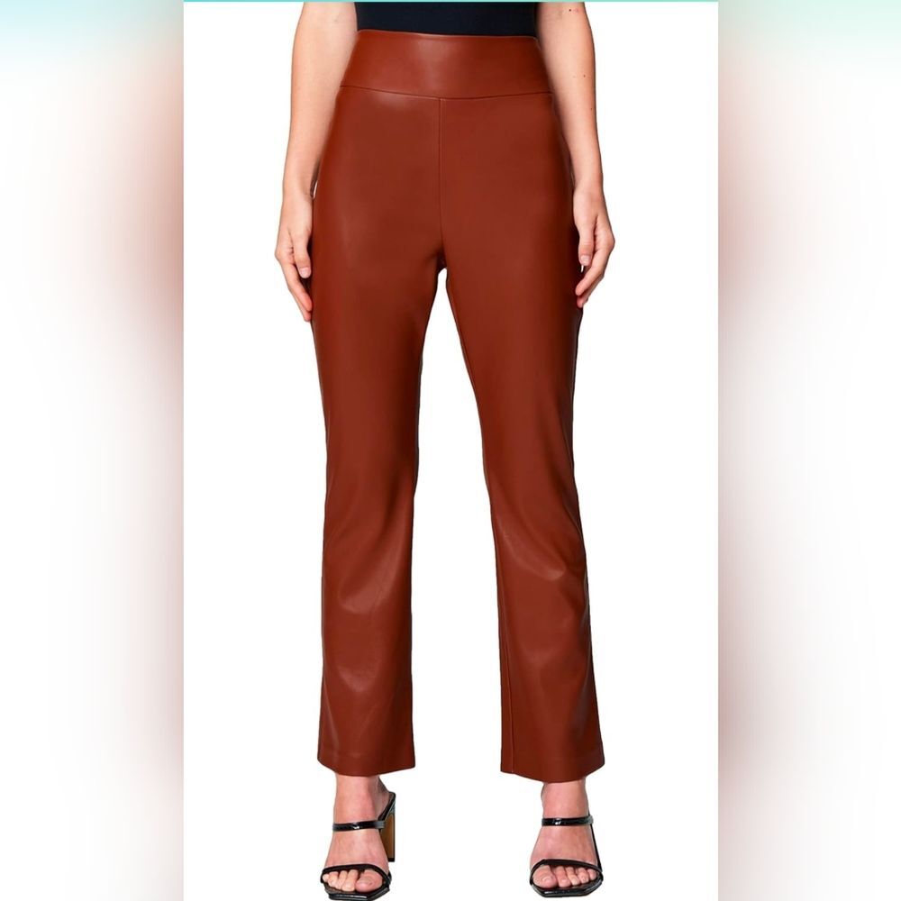 NWT BLANKNYC Womens Vegan brown soft Leather Wide Yoke Kick Flare Pant size 31